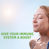 Sunshine Hitting a Woman's Face with the words Give your immune system a boost